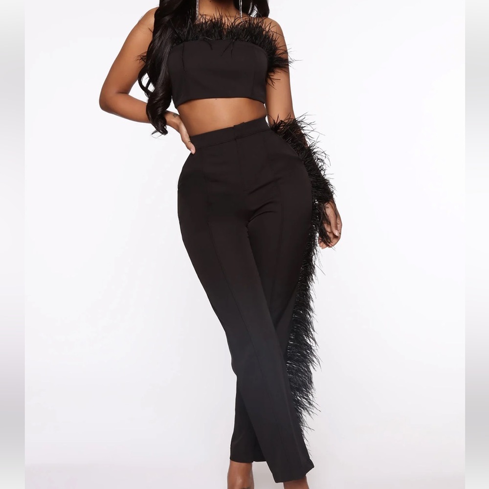 Fashion nova feather pant set